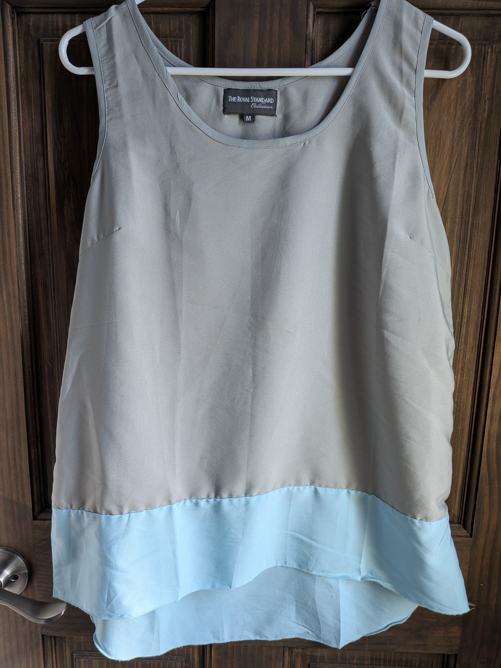 The Royal Standard Two-Tone Scoop Neck Camisole in Light Gray and Pale Blue